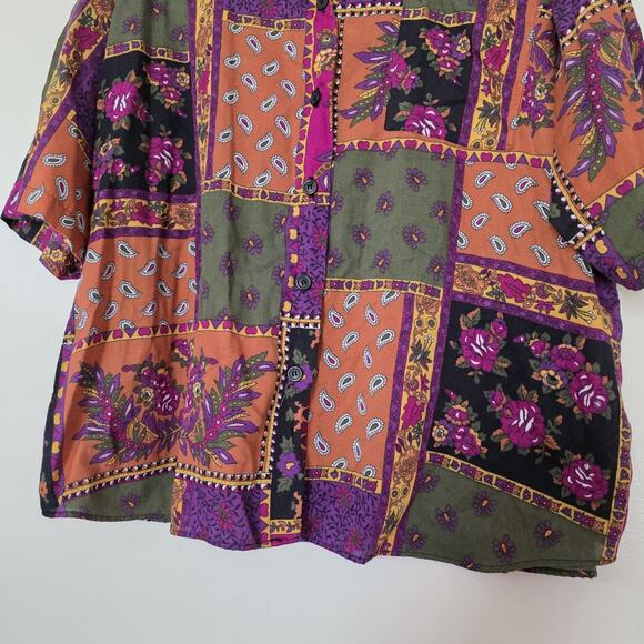Vintage Patchwork Floral Bohemian Hippie Blouse Women 24W 70s Paisley Multicolor - Picture 4 of 10